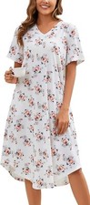Women's Cotton Short Sleeve Long Nightgown with Pockets Loose Fit Sleepwear
