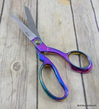 8.38" OVERALL FATIMA BRAND TAILOR SCISSOR RAINBOW FINISH HANDLE STAINLESS STEEL