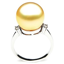 13mm Golden South Sea pearl rings with diamonds pacific pearls® Large pearl ring