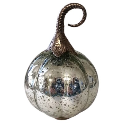 Vtg Mercury Glass Pumpkin Gourd Autumn Halloween Fall Metal Stem Silvery Encased
