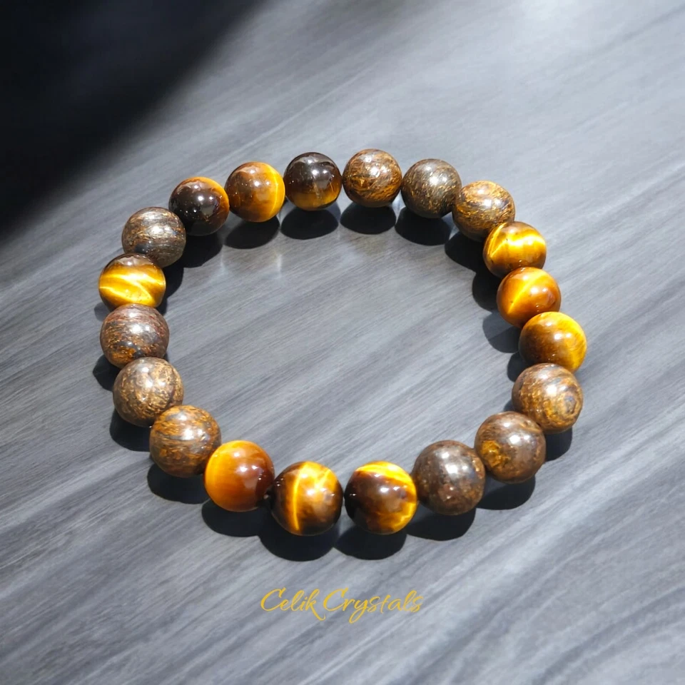 Браслет с тигровым глазом и бронзитом из натуральных камней 10 мм - Изображение 2 из 4