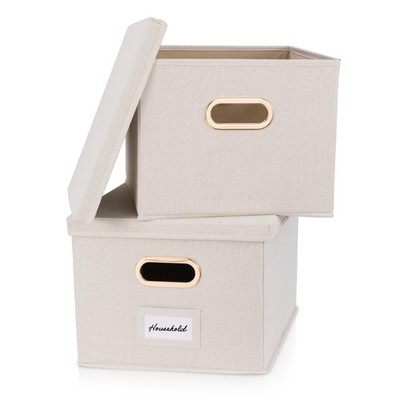 2 PCS Decorative File Organizer Boxes Collapsible Linen Filing Cabinets Lids