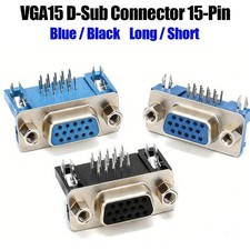 VGA15 D-Sub Connector PCB 15 Pin Serial Socket Right Angle DIY Plug Blue / Black
