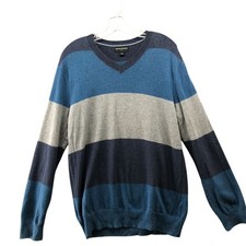 Banana Republic Cotton Sweater Mens M Blue Striped Crewneck Pullover
