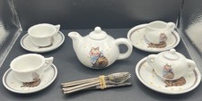 VTG  DELTON PORCELAIN CHILDRENS TEA PARTY SET FOR 2 KITTY CAT  CUTE CAT 17pc