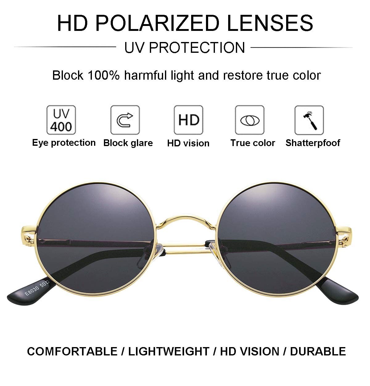 Polarized Round Sunglasses for Men Women Hippie Small Circle Glasses Red Yell...