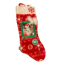 Christmas Stocking Dog Cat Photo Slot 19  White Red Snowflake Paw Print Design