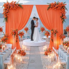 2 PCS 10x10 Ft Wrinkle Free Orange Polyester Photo Backdrop Curtain Drapes