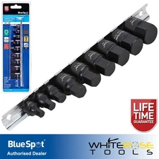 BlueSpot Impact Hex Socket Set Imperial Low Profile Socket Rail 9pc 1/4" 3/8" Dr