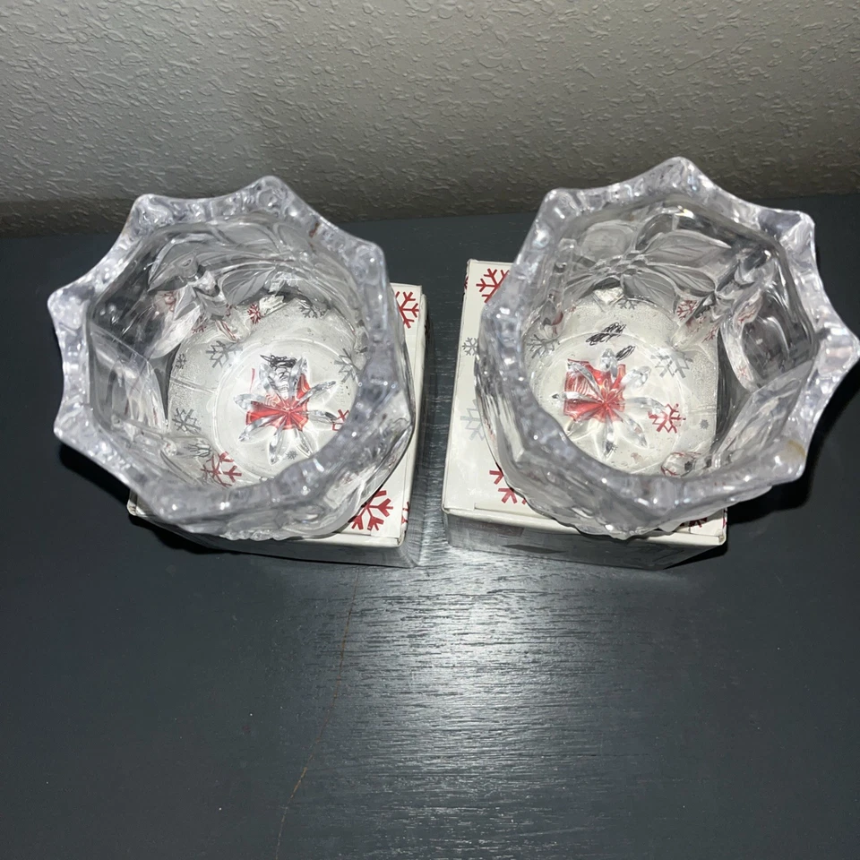 2 soportes para velas votivas Mikasa festivas Poinsetta caramelo nuez vacaciones, vidrio transparente Foto 3 de 4