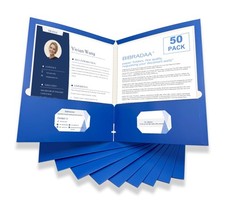   50 Packs Blue Paper Folders with Pockets,Paper Folder Surface with Waterpro...