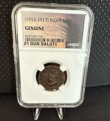 (1913 - 1917) India 1/4 A Rupee Genuine NGC Certified 21 Gun Salute!