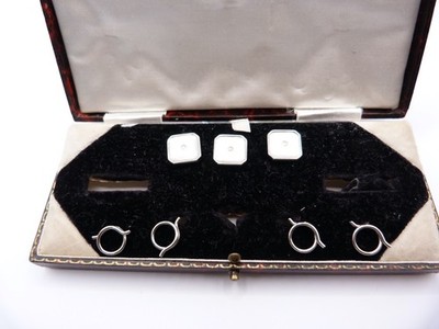 3 x antike MOP Manschettenknöpfe Hemd Nieten Knöpfe in Ochsenblut Leder Druckknopf Box
