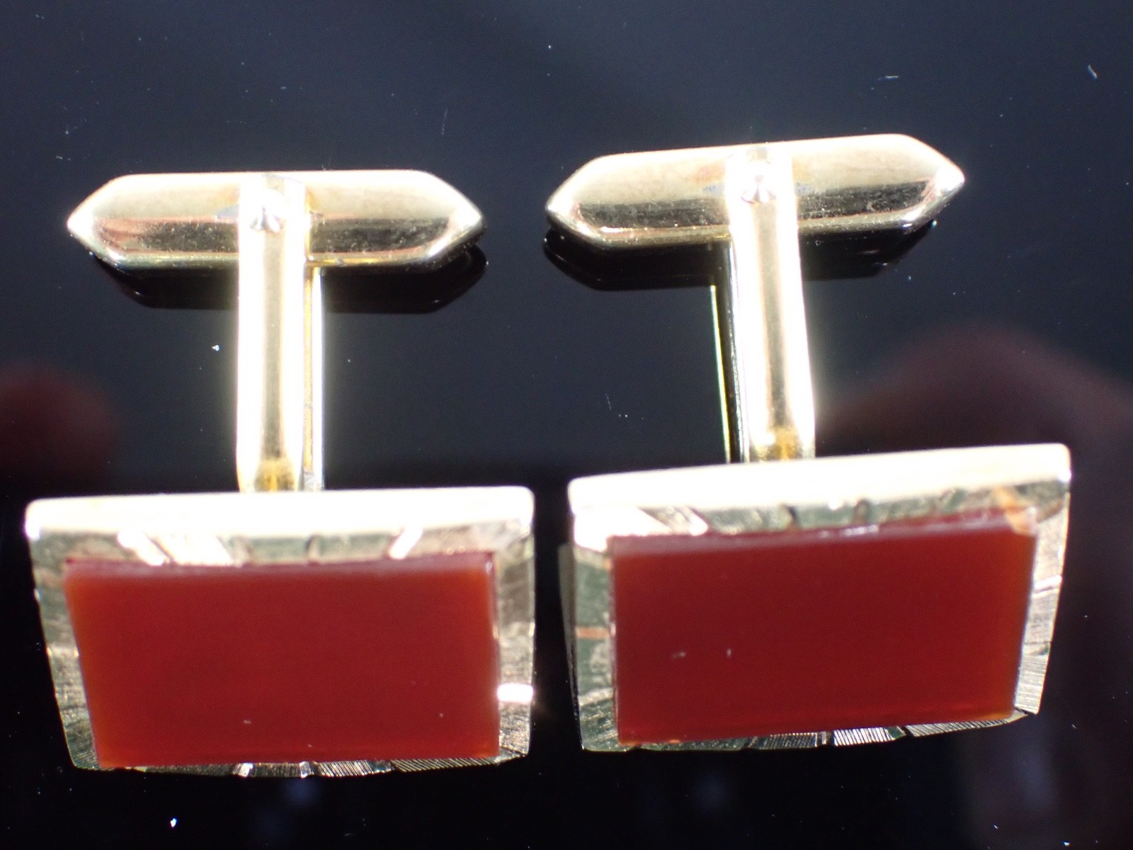 Vintage Gold Tone Red Stone Rectangular Cufflinks… - image 12
