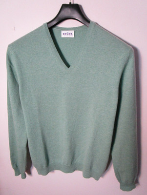 BRORA Size M Men's 100%  Cashmere Green Jumper