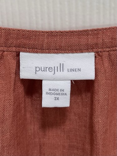 Camisa J JILL PURE JILL Lino Abotonada Mujer 2X Naranja Quemado Manga 3/4 - Imagen 3 de 7