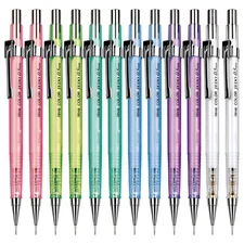 12-Pack 0.5mm Transparent Mechanical Pencils, Assorted Colors, Non-Slip Grip