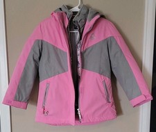 Gerry Girls Hooded Winter Jacket Pink Gray S 7/8 Removable Fleece Liner Zip 156