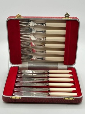 Viners Sheffield EPNS A1 Cutlery Set 12pcs in Case   Knives & Forks Ivory Handle