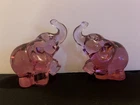 2 Vintage Fenton Glass Elephants, Pink, Raised Trunk And Foot