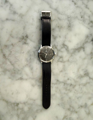 Orient Bambino Automatic Gray Dial Date Water-Resistant Black Leather Strap