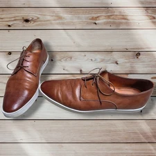 Santoni Doyle Tan Burnished Leather Derby Shoes Mens 12 D Brown Made In Italy