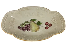 Vtg Los Angeles Pottery Co Bread rolls Biscuit Serving Bowl Pear Grapes MCM