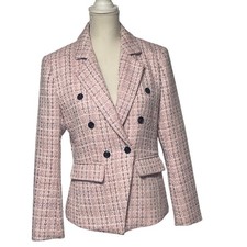 Mina Self Pink Tweed Double Breasted Blazer Women's Medium