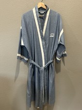 Christian Dior Monsieur VTG Cotton Chambray Robe OS Blue And White