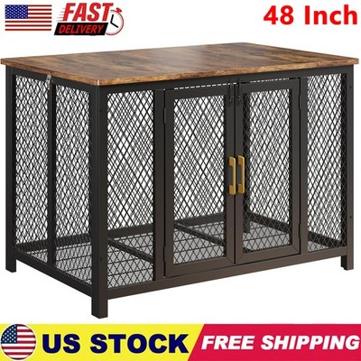 48'' Large Dog Crate Heavy Duty Kennel Cage End Table Pet Furniture Top Opening