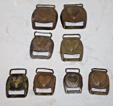 8 Vintage BRASS Civil War HORSE TACK HEART ❤️ Bridle HARNESS Rosettes / BUCKLES