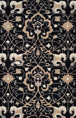 Black Hand Tufted Wool Rug 8x10 ft Handmade Living Room Bedroom Carpet Design