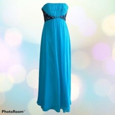 ALYCE DESIGNS Blue Strapless Beaded Chiffon Gown