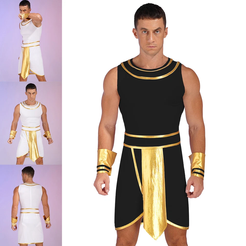 Men Egyptian Costume Pharaoh Ancient Egypt King Fancy Dress Up Sexy Mini Dress - Image 2 of 3