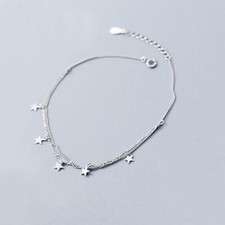 925 Sterling Silver Stars Charm Anklet A2202-Anklet