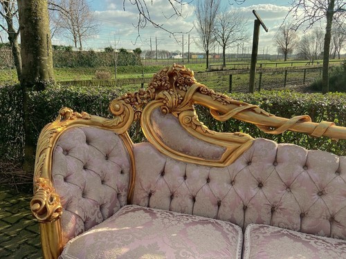 Sofa Couch Rococo Throne Gold Pink Damask Baroque Vintage Luxury Handcrafted - Picture 9 of 23