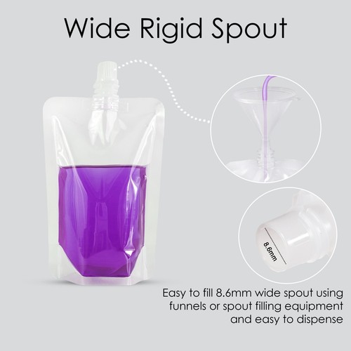 Silver White and Transparent Spout Pouches for Liquid, Juice 100ml to 5 Litre - Picture 38 of 120