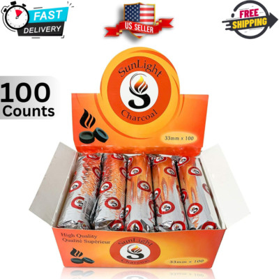 Charcoal Tablets for Incense, Hookah, Shisha 33 mm Resin Burner Rolls (100 CT)