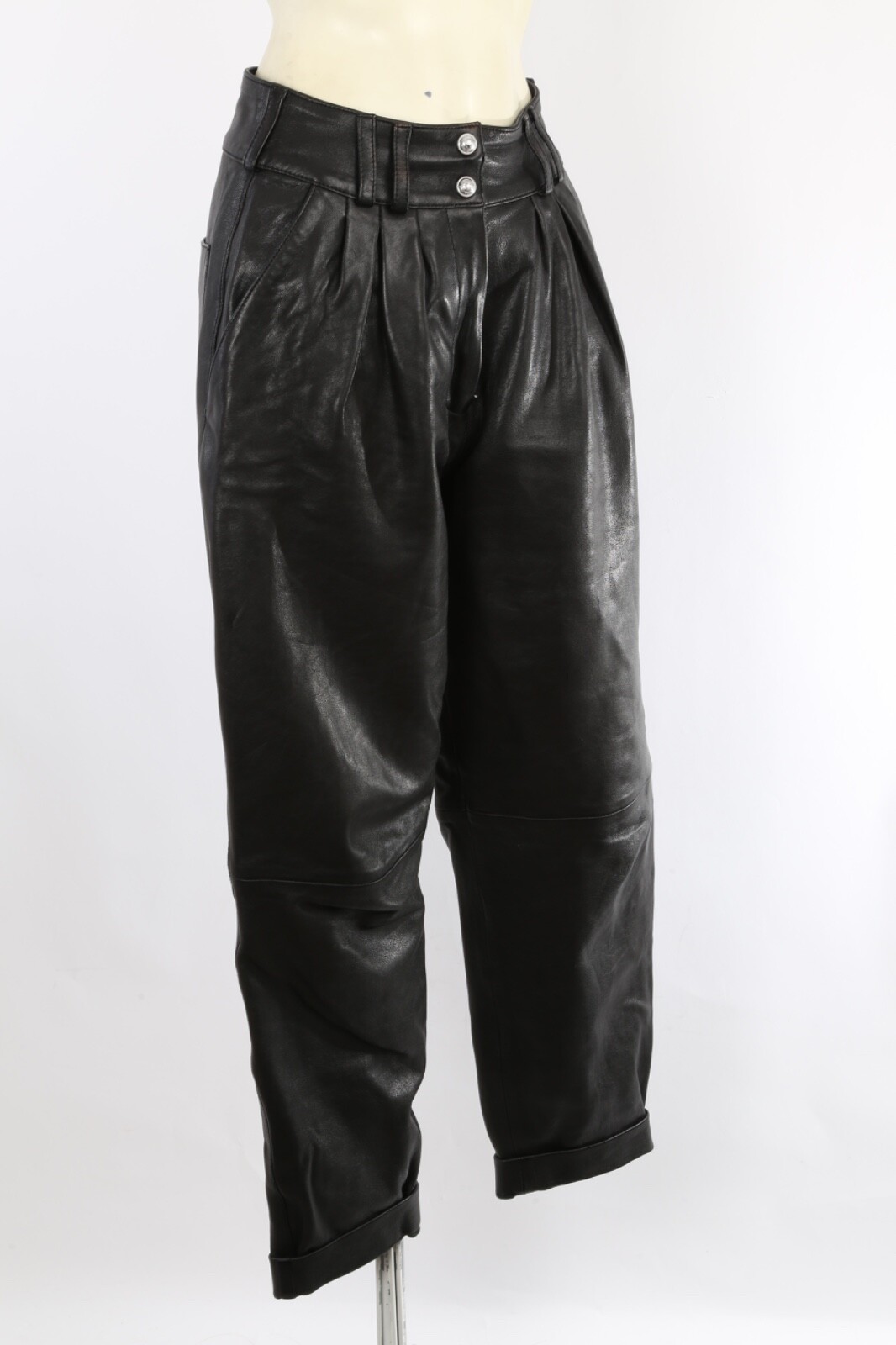 Balmain Black Lambskin Leather High Waist Paperbag Pants France Edgy Size 36 image 9