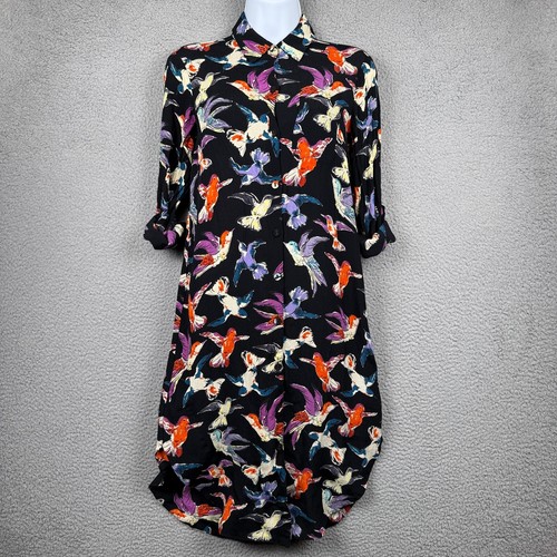 Maeve Shirt Dress Womens 2P Black Martina Birds Viscose Colorful Anthropologie - Picture 2 of 18