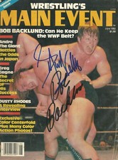AM110  Bob Backlund Greg Valentine  signed Premiere Wrestling Magazine  w/COA