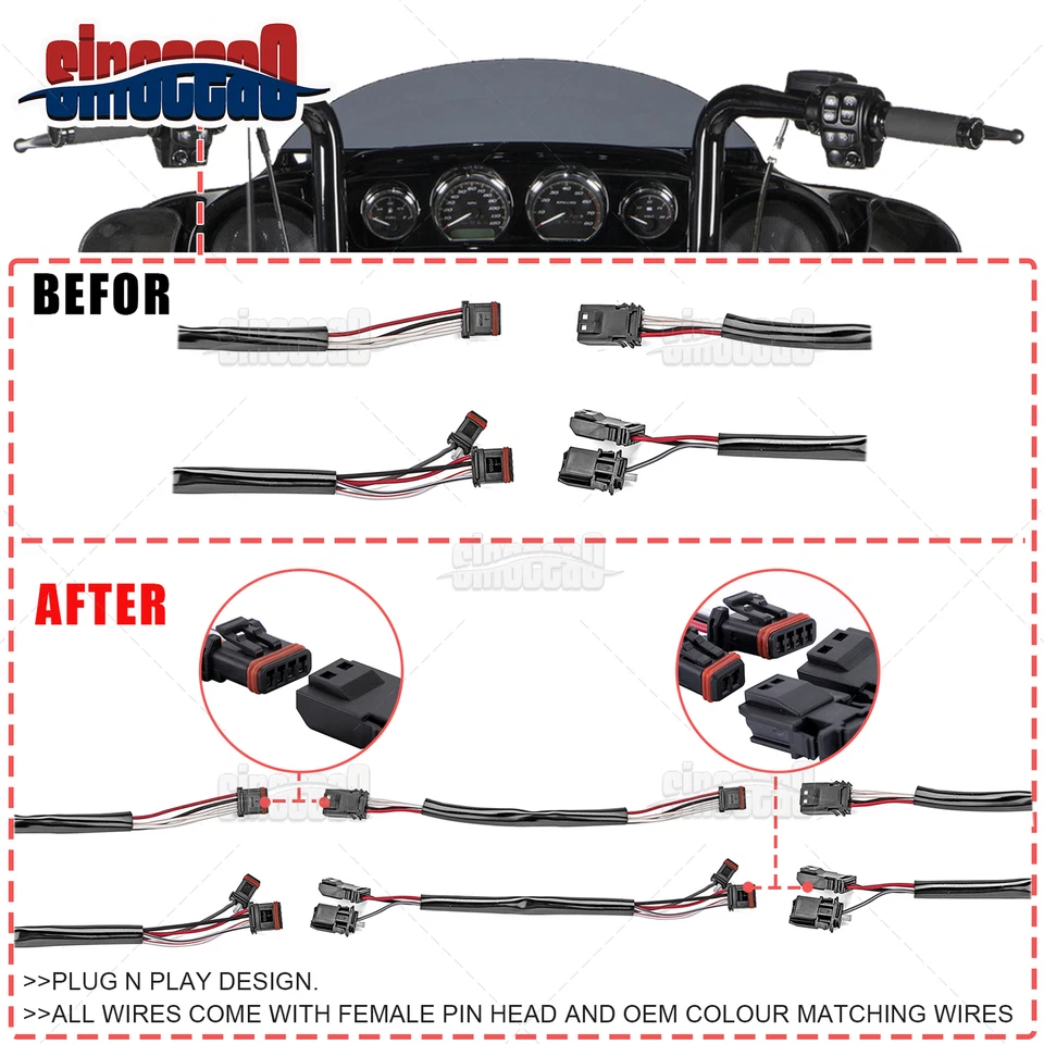 8/10/12/14/16" Can-Bus Handlebar Plug & Play Wiring Extension For Harley Touring - Image 3 of 4