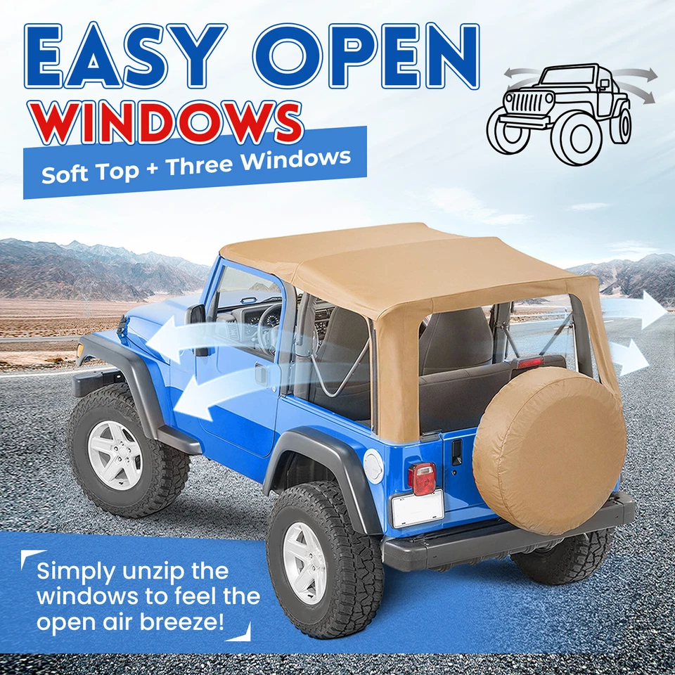 For Jeep Wrangler TJ Soft top Replacement, 1997-2006, Tinted Windows - Image 4 of 4