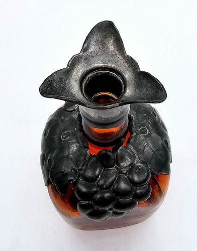 Amber Glass Square Decanter w Pewter Grapes Overlay w Stopper Danish Silversmith - Picture 5 of 19
