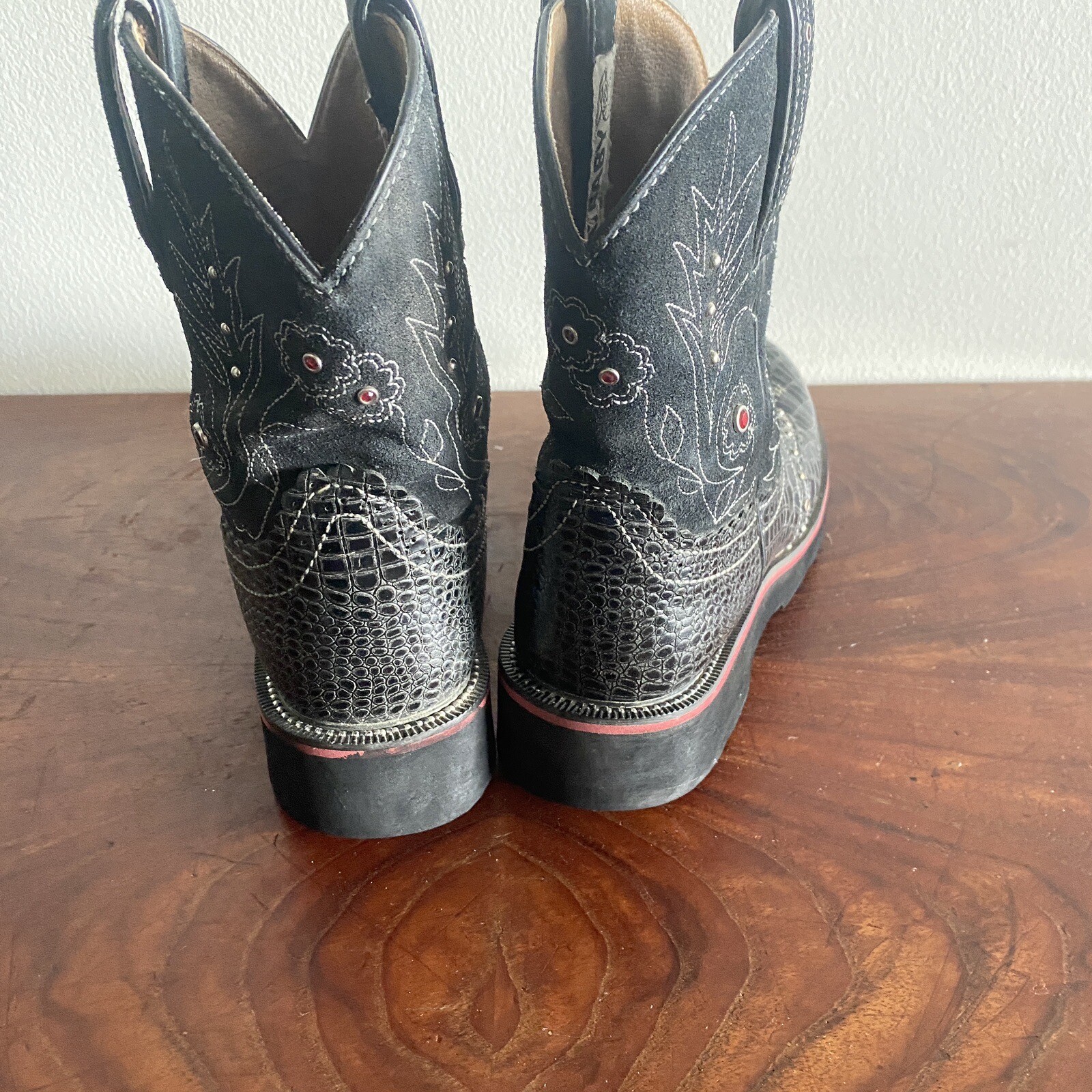 ARIAT Fat Baby Gem Baby Cowboy Boots 7.5 B Snake Suede Leather Roper
