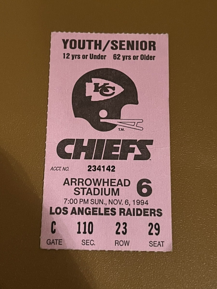 1994 Chiefs Raiders Ticket Stub Joe Montana TD Pass | eBay