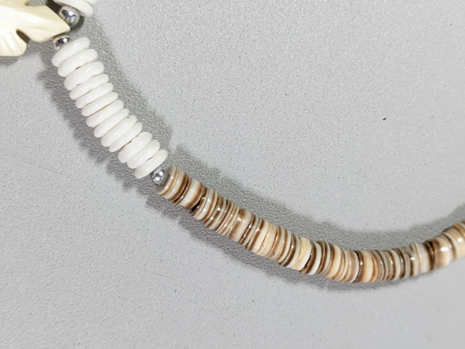 Artisan Brown Shell Ivory Color Lizard Charm Stacked Bead Ankle Bracelet 10 inch - Image 3 of 4