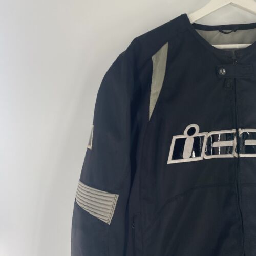 Icon Overlord Performance Textile Motorcycle Jacket w Liner Black White Sz XL 56 - Picture 2 of 20