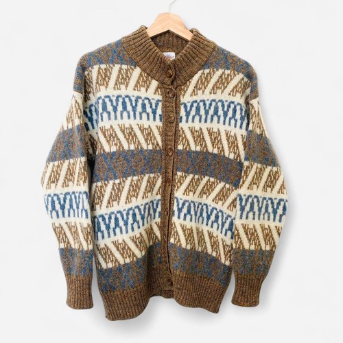Vintage St Michael cardigan women's 12 medium abstract pattern pure new wool - Picture 2 of 9