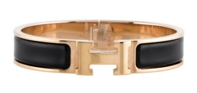 HERMÈS Clic H Bangle Bracelet 18K Rose Gold - Black Enamel PM